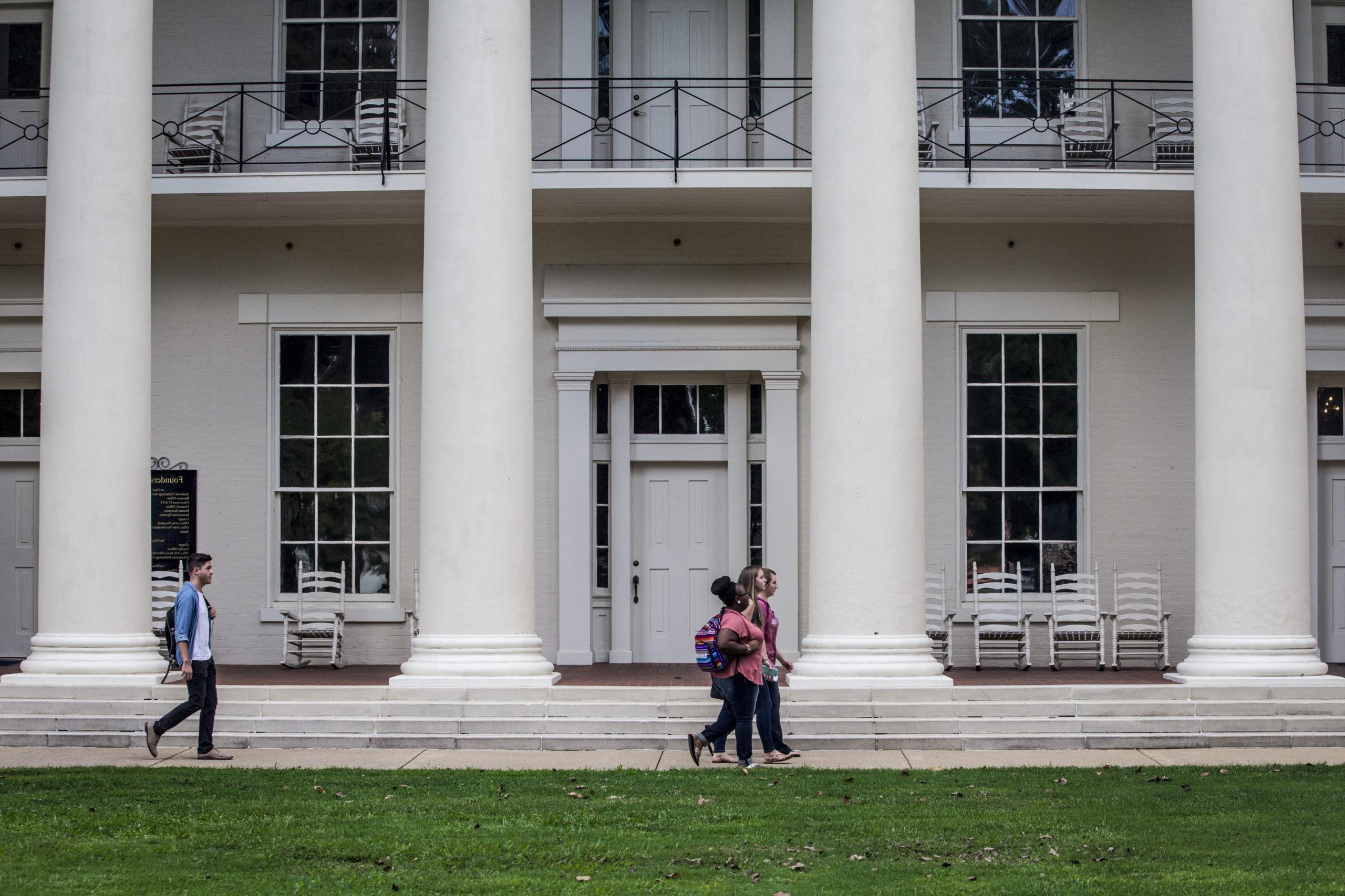 Students walking in front of Founders Hall